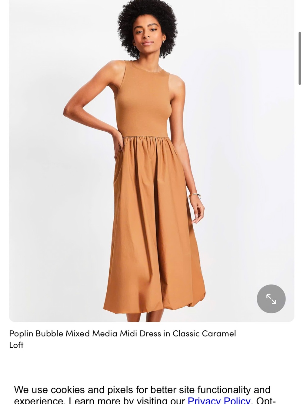 LOFT Classic Caramel Sleeveless Poplin Midi Dress